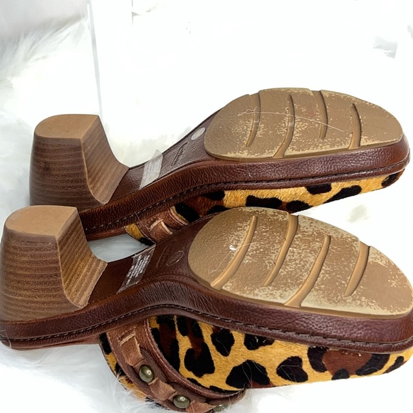 REAL Bovine Hair Leopard print NURTURE Leather Women Mule Heels 10 M - Picture 5 of 6